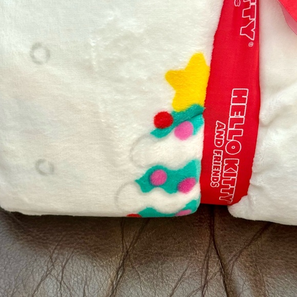 Hello Kitty in Santa Suit with Christmas Trees 60” x 90” Plush Christmas Blanket - Picture 4 of 7